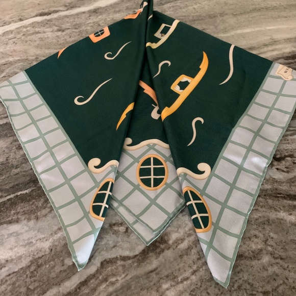 BVLGARIAuthentic Pure Silk green and gold 34 inch square scarf. New
